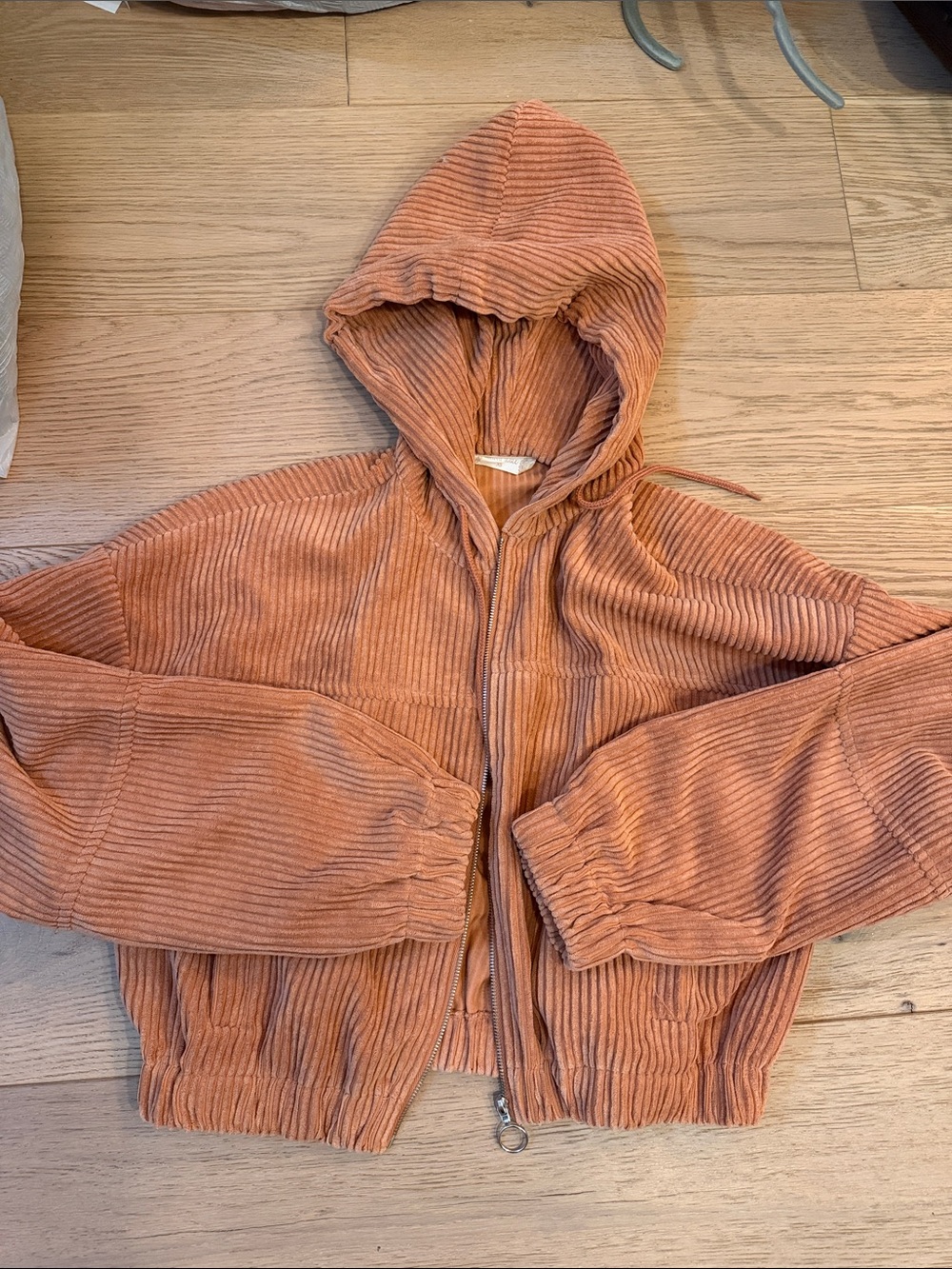 Rust Corduroy Hooded Zip Jacket